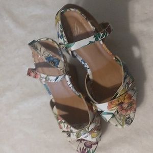 Floral Cork Wedge Sandals
